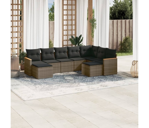 Set de muebles de jardín 9 pzas y cojines ratán sintético gris