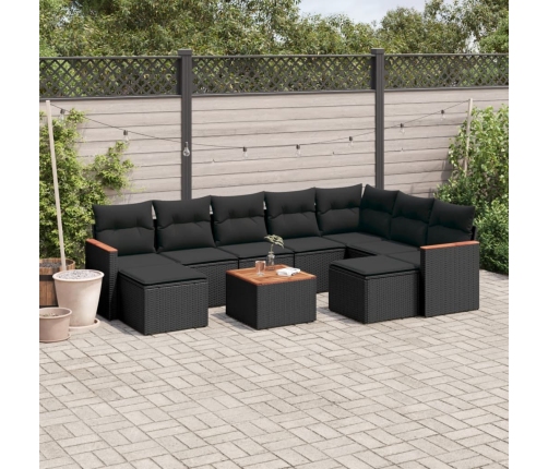 Set de sofás de jardín 10 pzas cojines ratán sintético negro