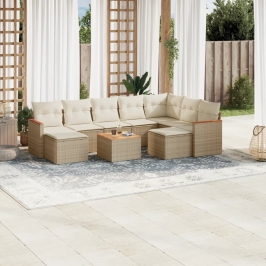 Juego de sofás jardín con cojines beige 10 pzas ratán sintético