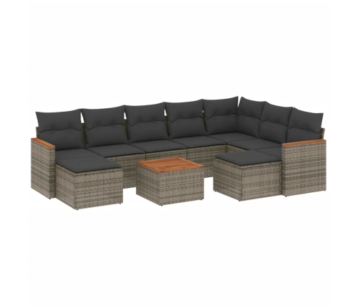 Set de sofás de jardín 10 pzas con cojines ratán sintético gris