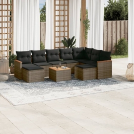 Set de sofás de jardín 10 pzas con cojines ratán sintético gris