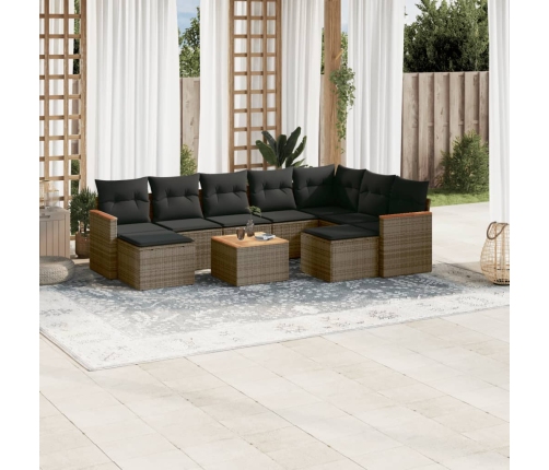 Set de sofás de jardín 10 pzas con cojines ratán sintético gris
