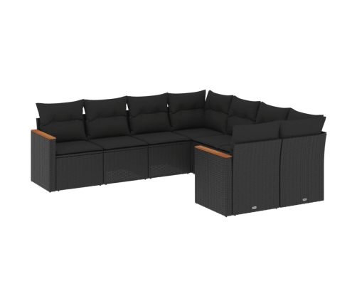 Set de sofás de jardín 8 piezas y cojines ratán sintético negro