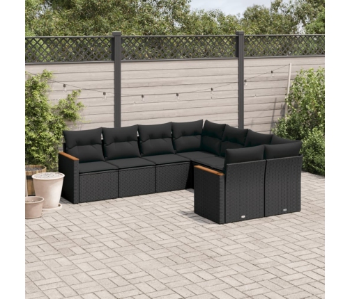 Set de sofás de jardín 8 piezas y cojines ratán sintético negro
