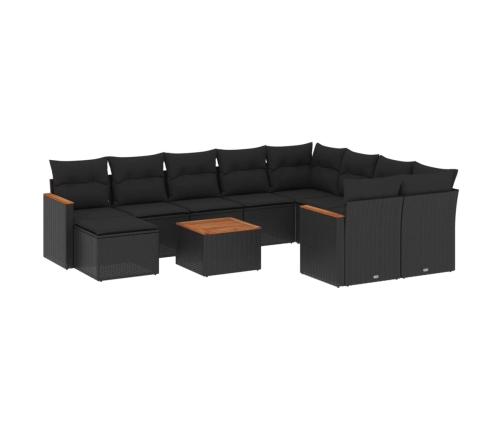 Set de sofás de jardín 11 pzas y cojines ratán sintético negro