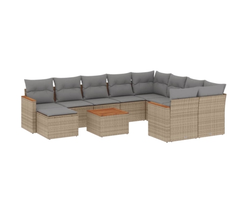 Set de sofás de jardín 11pzas con cojines ratán sintético beige
