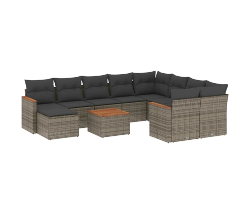 Set de sofás de jardín 11 pzas y cojines ratán sintético gris