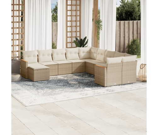 Set de sofás de jardín 11pzas con cojines ratán sintético beige