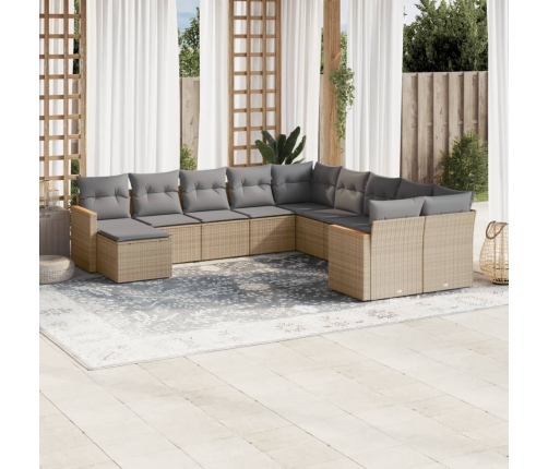 Set de sofás de jardín 11pzas con cojines ratán sintético beige