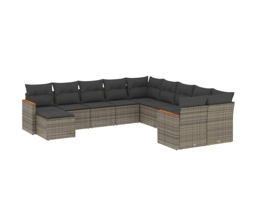 Set de sofás de jardín 11 pzas y cojines ratán sintético gris