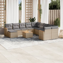Set de sofás de jardín 12 pzas y cojines ratán sintético marrón