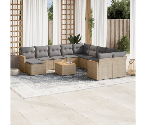 Set de sofás de jardín 12 pzas y cojines ratán sintético marrón