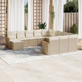 Set de sofás de jardín 12 pzas y cojines ratán sintético marrón