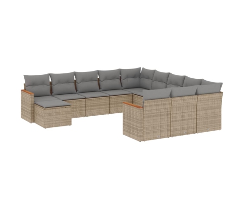 Set de sofás de jardín 12 pzas y cojines ratán sintético marrón