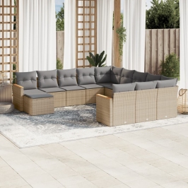 Set de sofás de jardín 12 pzas y cojines ratán sintético marrón