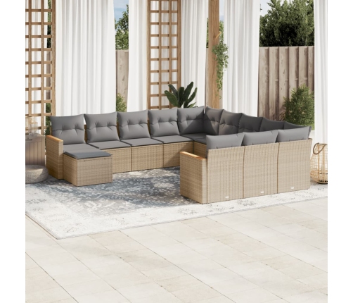 Set de sofás de jardín 12 pzas y cojines ratán sintético marrón