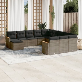 Set de sofás de jardín 12 pzas con cojines ratán sintético gris