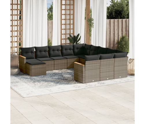 Set de sofás de jardín 12 pzas con cojines ratán sintético gris