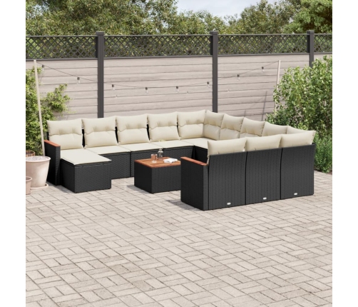 Set de sofás de jardín y cojines 13 pzas ratán sintético negro