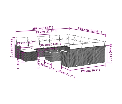 Set sofás de jardín con cojines 13 pzas ratán sintético beige