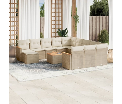 Set sofás de jardín con cojines 13 pzas ratán sintético beige