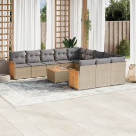 Set sofás de jardín con cojines 13 pzas ratán sintético beige