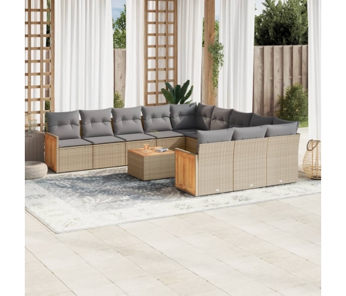 Set sofás de jardín con cojines 13 pzas ratán sintético beige