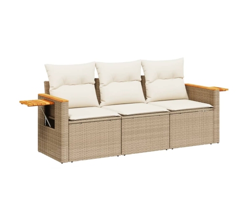 Juego de sofás de jardín con cojines beige 3 pzas ratán PE