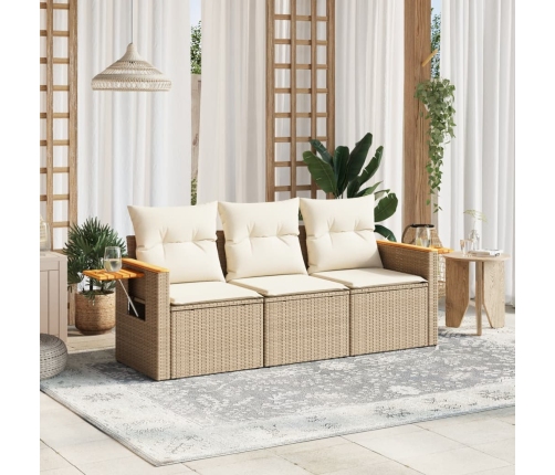 Juego de sofás de jardín con cojines beige 3 pzas ratán PE