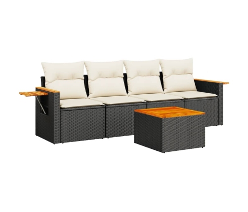Set de muebles de jardín 5 pzas y cojines ratán sintético negro