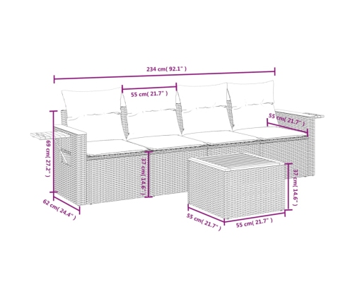 Set de muebles de jardín 5 pzas y cojines ratán sintético negro
