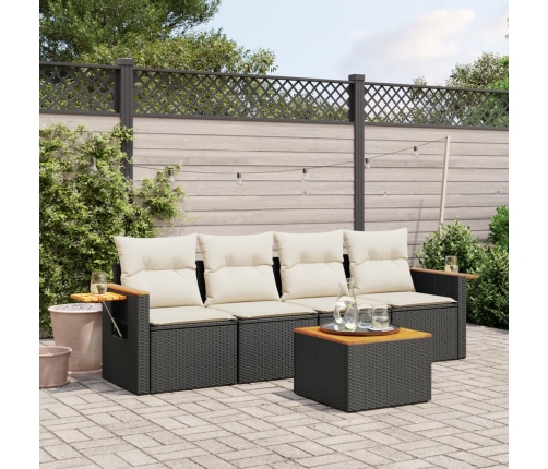 Set de muebles de jardín 5 pzas y cojines ratán sintético negro