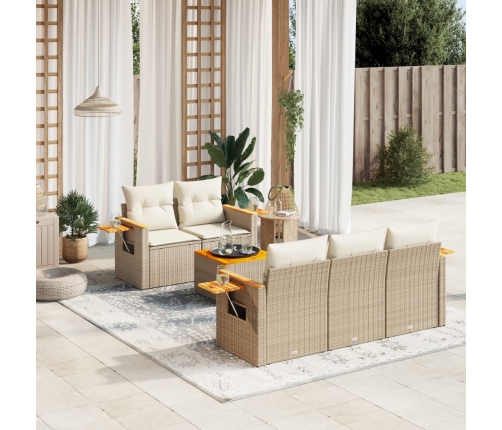 Juego de sofás jardín con cojines 6 pzas ratán sintético beige