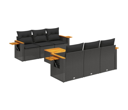Set de comedor de jardín 7 pzas y cojines ratán sintético negro