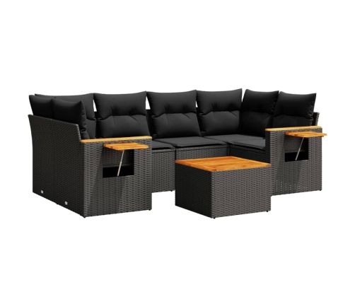 Set de comedor de jardín 7 pzas y cojines ratán sintético negro
