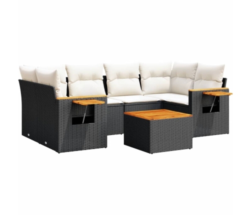 Set de comedor de jardín 7 pzas y cojines ratán sintético negro