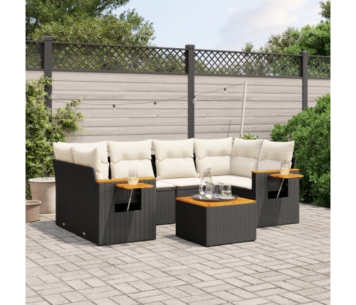 Set de comedor de jardín 7 pzas y cojines ratán sintético negro