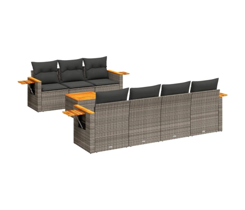 Set de sofás de jardín 8 pzas y cojines ratán sintético gris