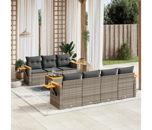 Set de sofás de jardín 8 pzas y cojines ratán sintético gris