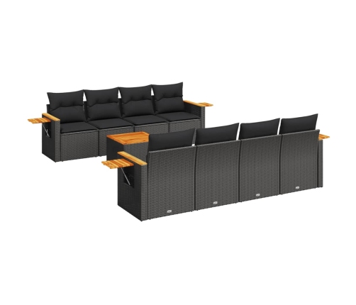 Set de sofás de jardín 8 piezas y cojines ratán sintético negro