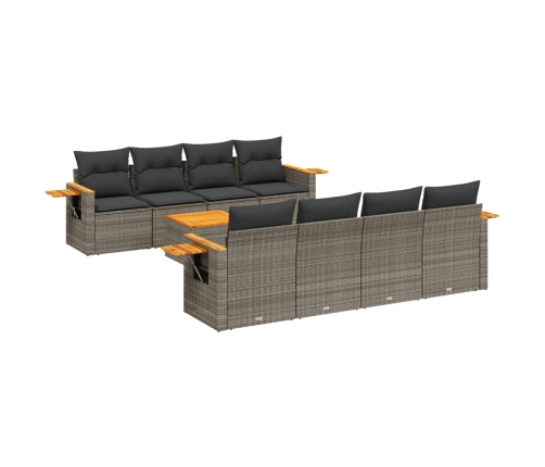 Set de muebles de jardín 9 pzas y cojines ratán sintético gris
