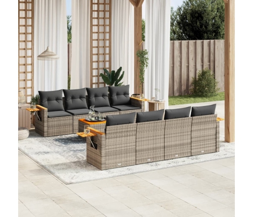 Set de muebles de jardín 9 pzas y cojines ratán sintético gris