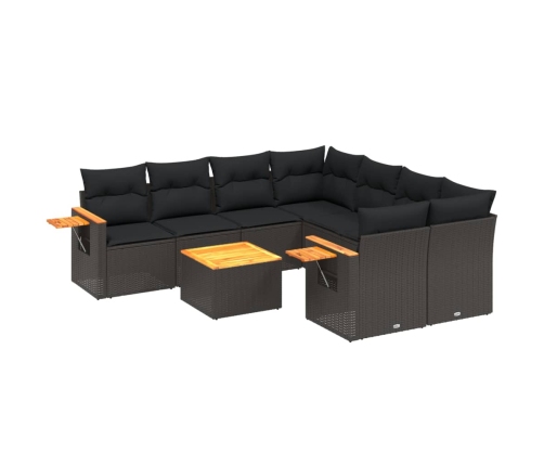 Set de sofás de jardín 8 piezas y cojines ratán sintético negro