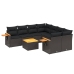 Set de sofás de jardín 8 piezas y cojines ratán sintético negro