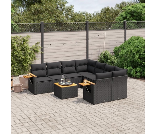 Set de sofás de jardín 8 piezas y cojines ratán sintético negro