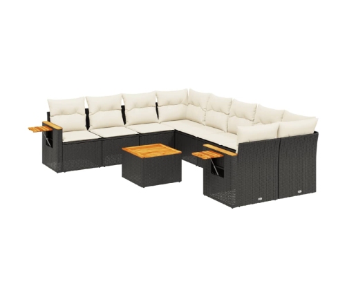 Set de sofás de jardín 8 piezas y cojines ratán sintético negro