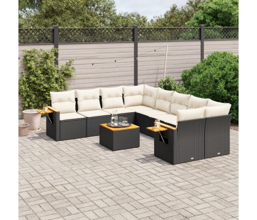 Set de sofás de jardín 8 piezas y cojines ratán sintético negro