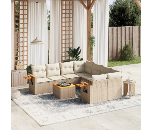 Set de sofás de jardín 9 pzas con cojines ratán sintético beige