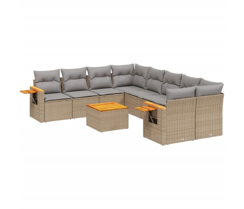 Set de sofás de jardín 9 pzas con cojines ratán sintético beige