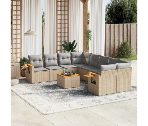 Set de sofás de jardín 9 pzas con cojines ratán sintético beige